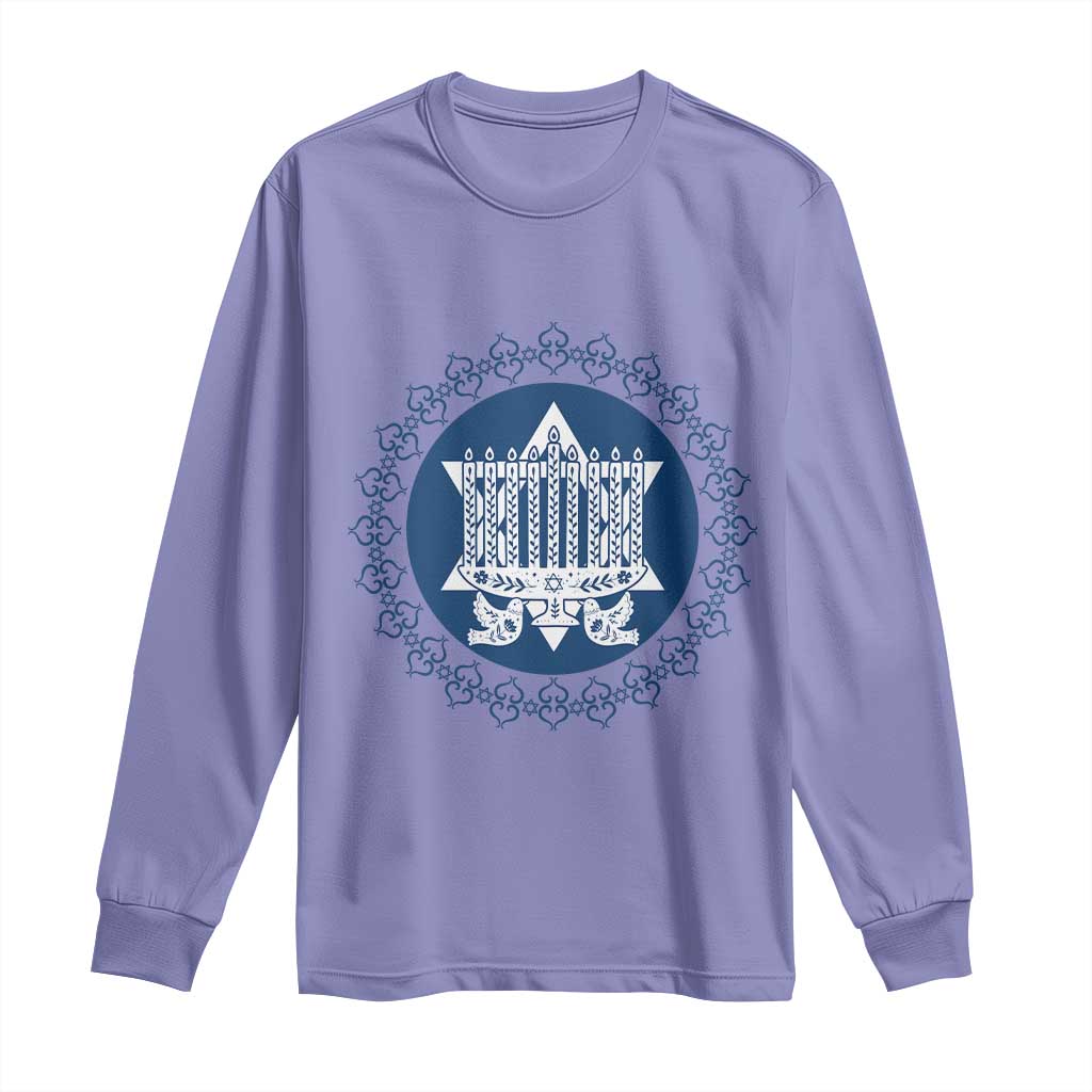 Hanukkah Vintage Menorah Peace Doves Long Sleeve Shirt Festival Of Lights Gift TS12 Violet Print Your Wear