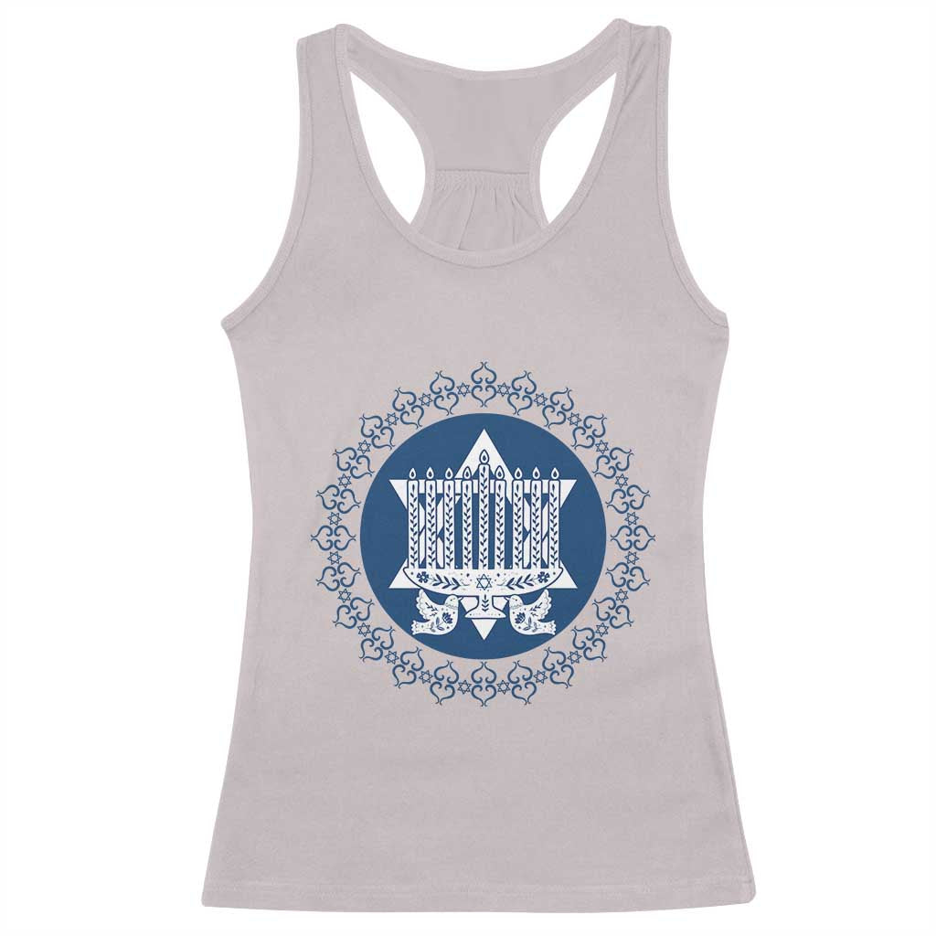 Hanukkah Vintage Menorah Peace Doves Racerback Tank Top Festival Of Lights Gift TS12 Ice Gray Print Your Wear