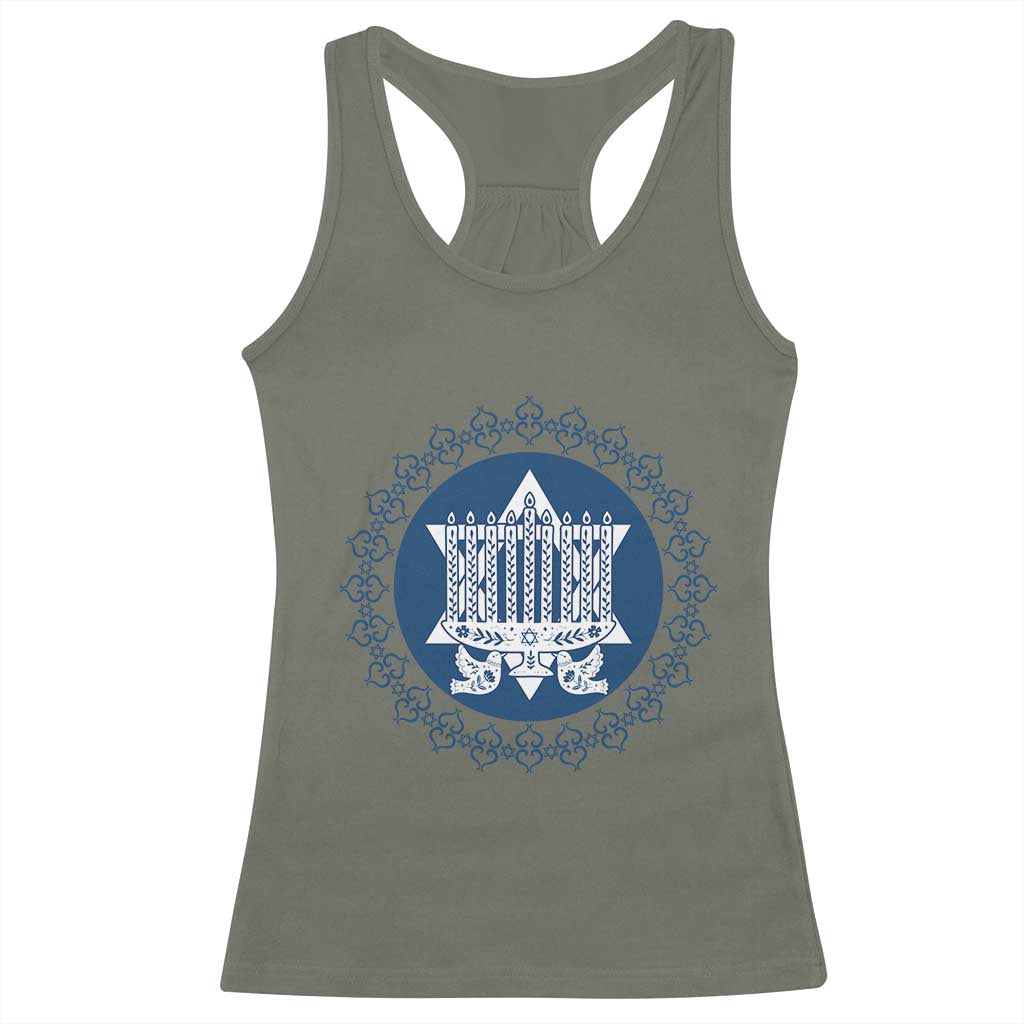 Hanukkah Vintage Menorah Peace Doves Racerback Tank Top Festival Of Lights Gift TS12 Military Green Print Your Wear