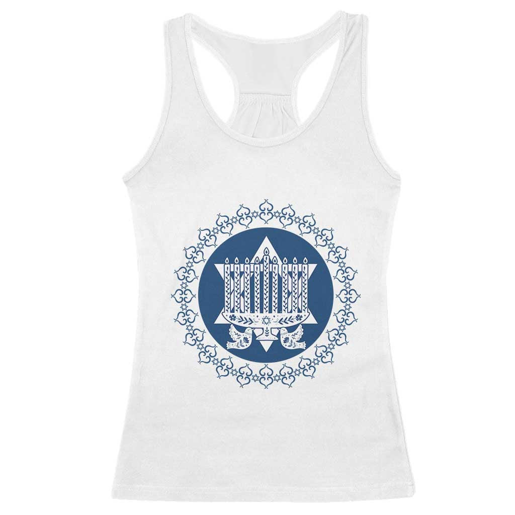 Hanukkah Vintage Menorah Peace Doves Racerback Tank Top Festival Of Lights Gift TS12 White Print Your Wear