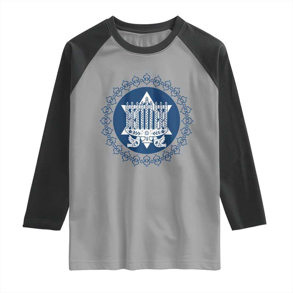 Hanukkah Vintage Menorah Peace Doves Raglan Shirt Festival Of Lights Gift TS12 Sport Gray Black Print Your Wear