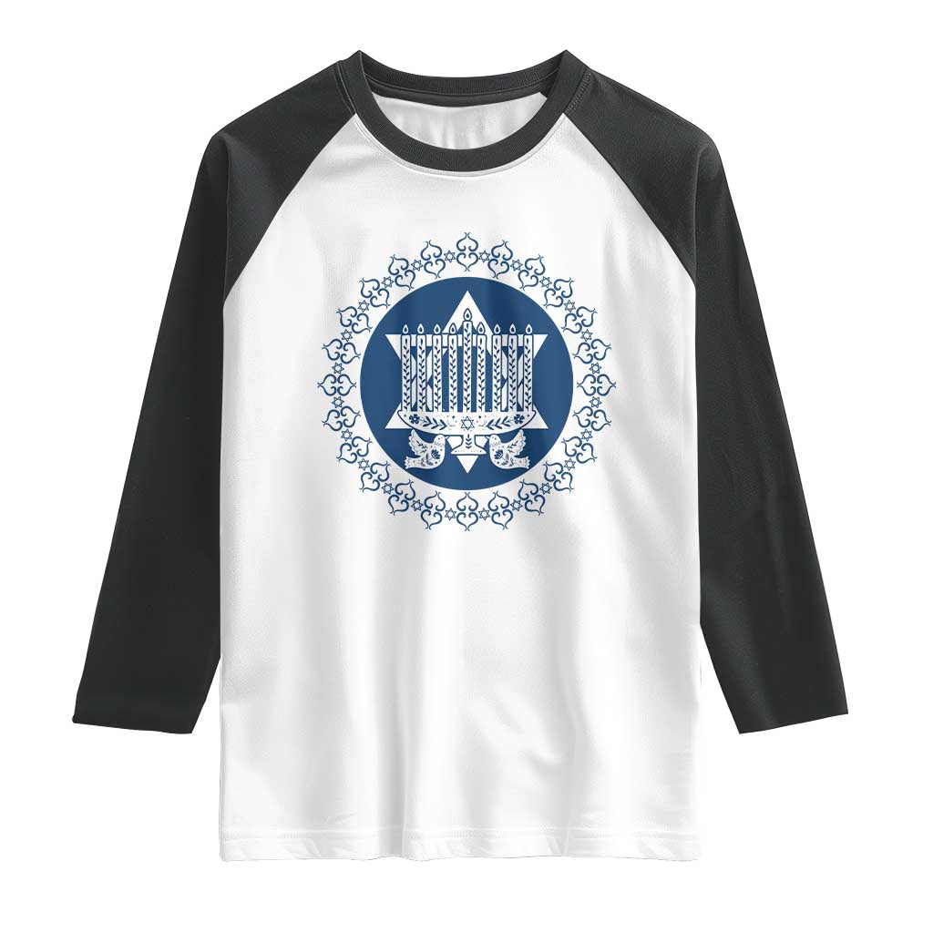 Hanukkah Vintage Menorah Peace Doves Raglan Shirt Festival Of Lights Gift TS12 White Black Print Your Wear