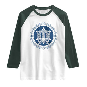 Hanukkah Vintage Menorah Peace Doves Raglan Shirt Festival Of Lights Gift TS12 White Dark Forest Green Print Your Wear
