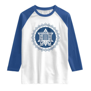 Hanukkah Vintage Menorah Peace Doves Raglan Shirt Festival Of Lights Gift TS12 White Royal Print Your Wear