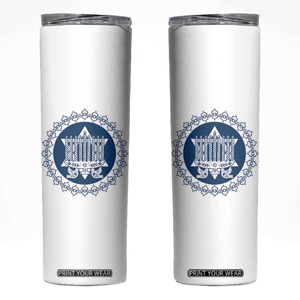 Hanukkah Vintage Menorah Peace Doves Skinny Tumbler Festival Of Lights Gift TS12 White Print Your Wear