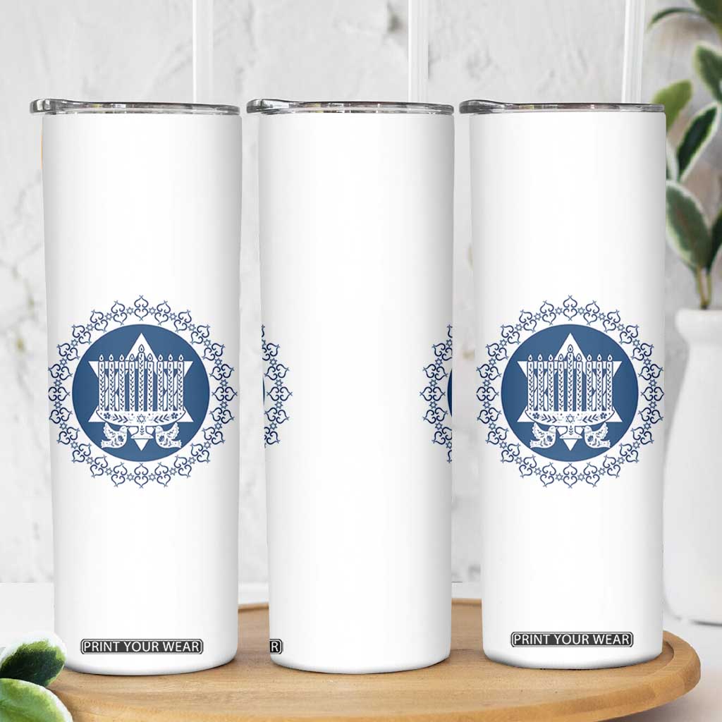 Hanukkah Vintage Menorah Peace Doves Skinny Tumbler Festival Of Lights Gift TS12 Print Your Wear
