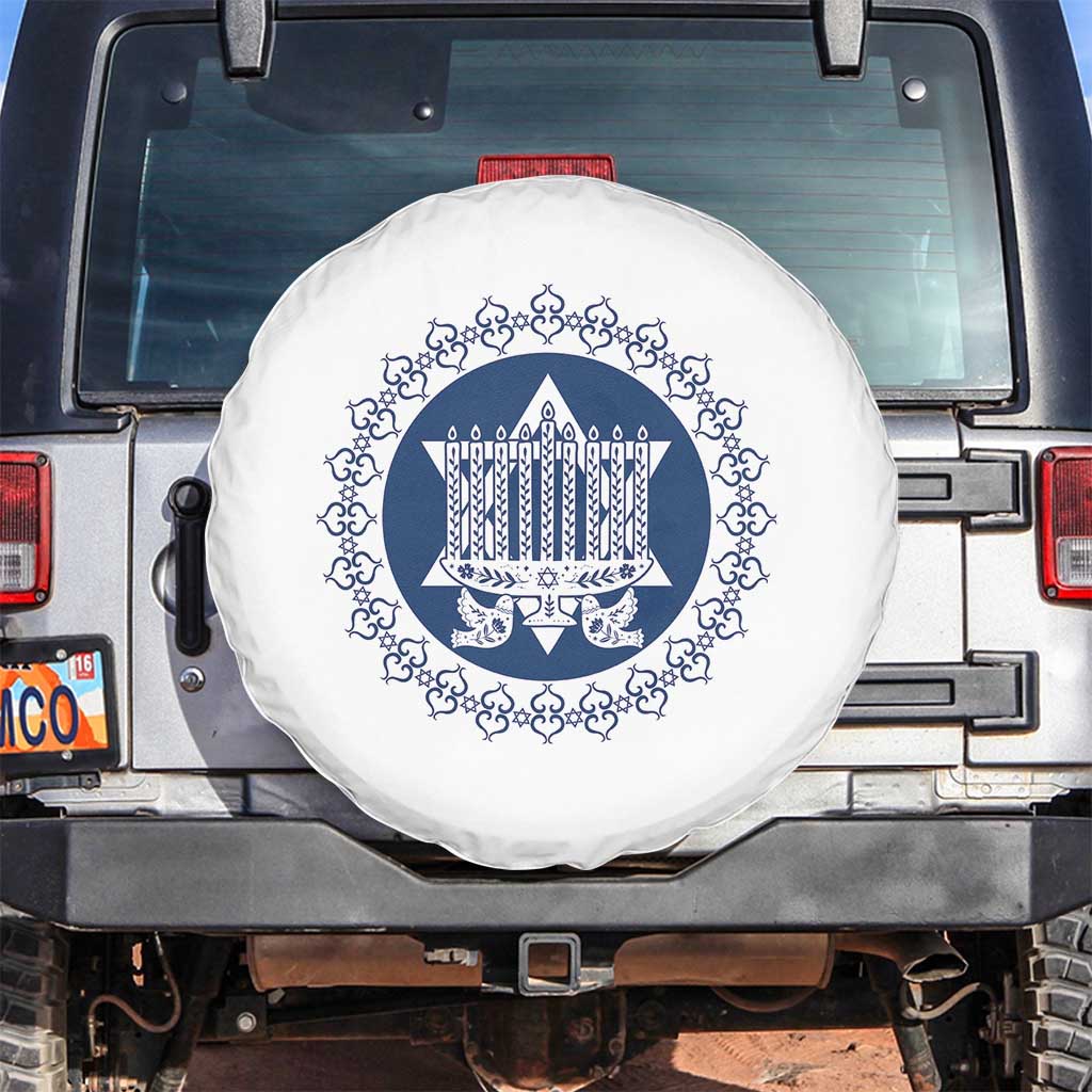 Hanukkah Vintage Menorah Peace Doves Spare Tire Cover Festival Of Lights Gift TS12 No hole White Print Your Wear