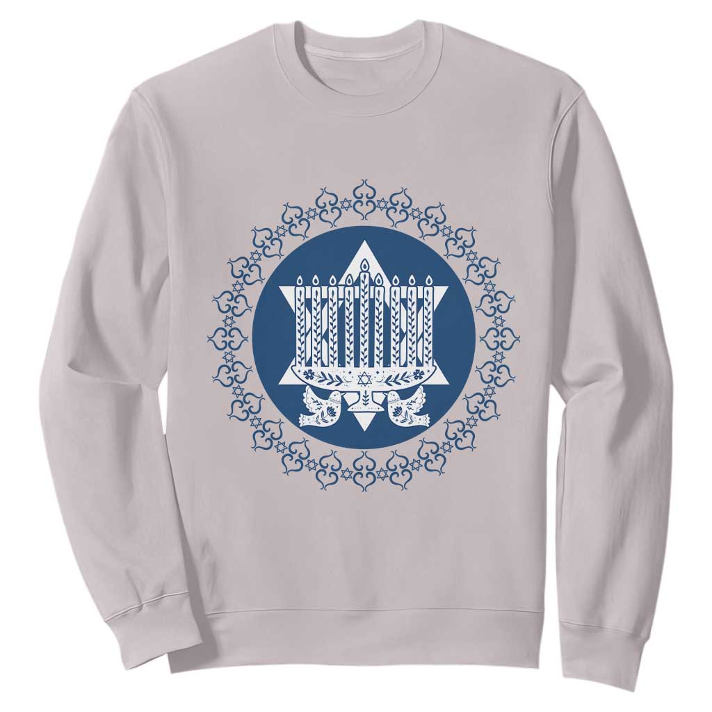 Hanukkah Vintage Menorah Peace Doves Sweatshirt Festival Of Lights Gift TS12 Ice Gray Print Your Wear