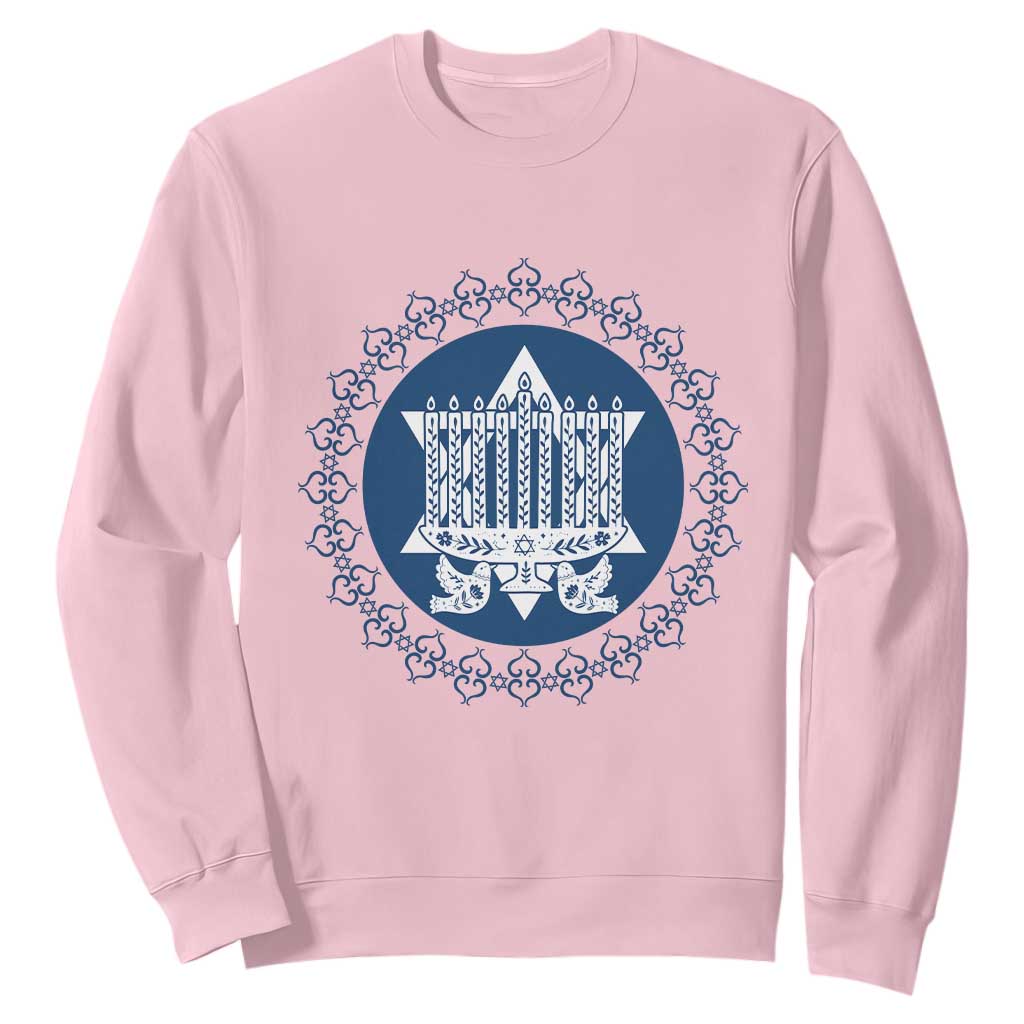 Hanukkah Vintage Menorah Peace Doves Sweatshirt Festival Of Lights Gift TS12 Light Pink Print Your Wear