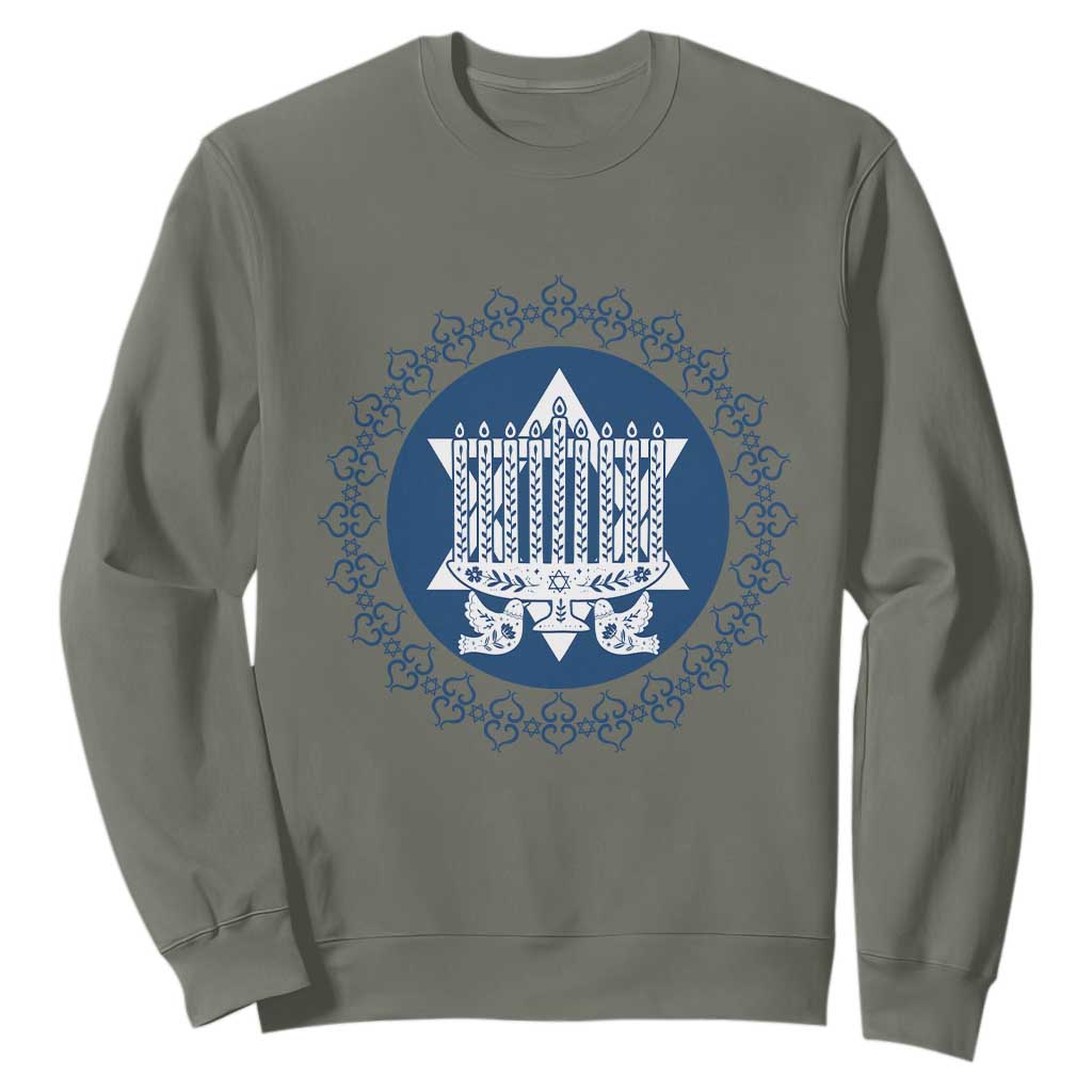Hanukkah Vintage Menorah Peace Doves Sweatshirt Festival Of Lights Gift TS12 Military Green Print Your Wear