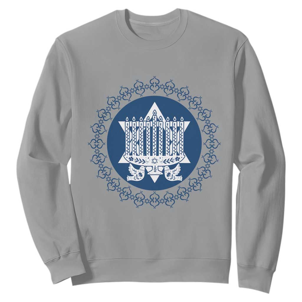 Hanukkah Vintage Menorah Peace Doves Sweatshirt Festival Of Lights Gift TS12 Sport Gray Print Your Wear