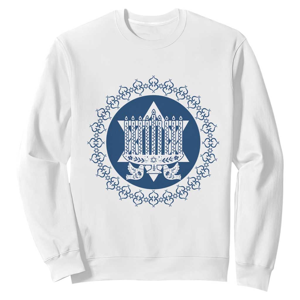 Hanukkah Vintage Menorah Peace Doves Sweatshirt Festival Of Lights Gift TS12 White Print Your Wear