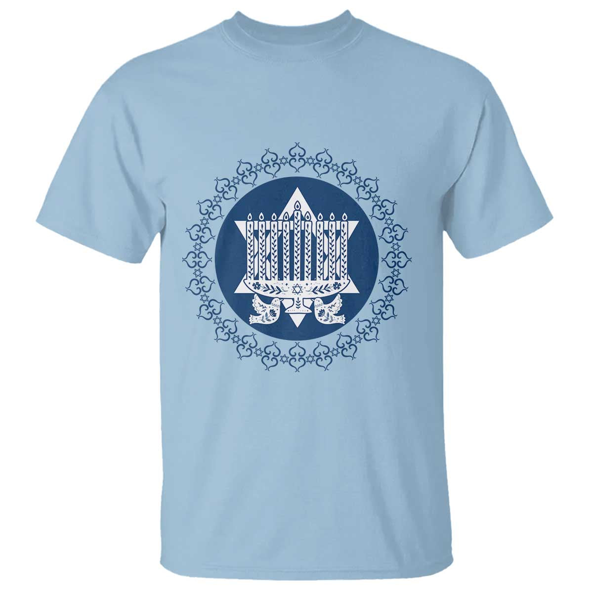 Hanukkah Vintage Menorah Peace Doves T Shirt Festival Of Lights Gift TS12 Light Blue Print Your Wear