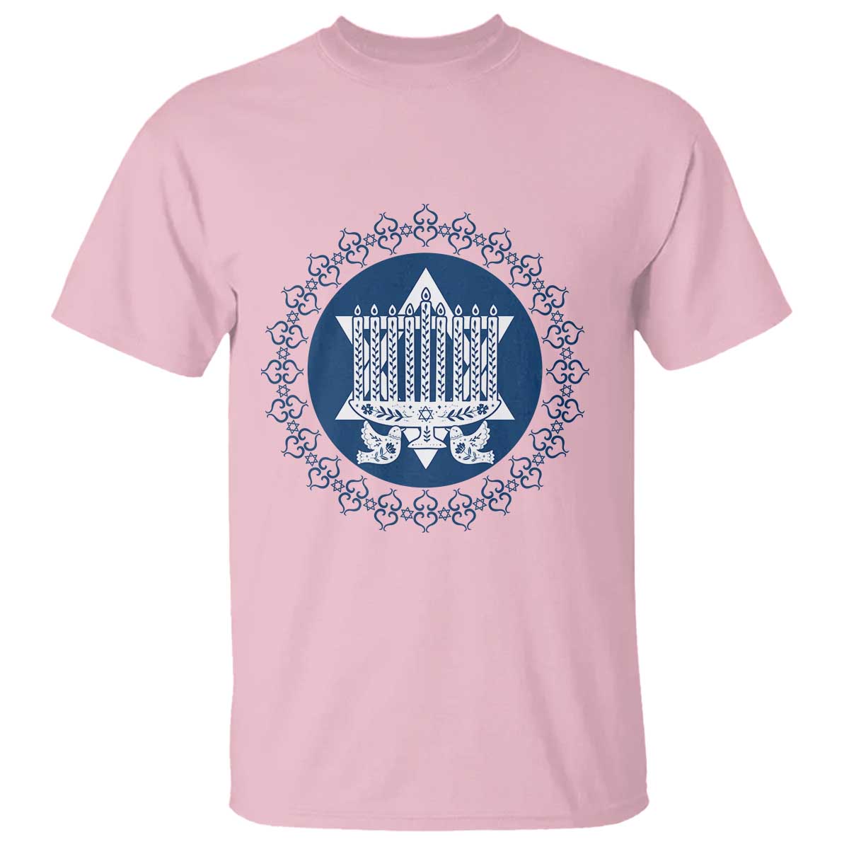 Hanukkah Vintage Menorah Peace Doves T Shirt Festival Of Lights Gift TS12 Light Pink Print Your Wear