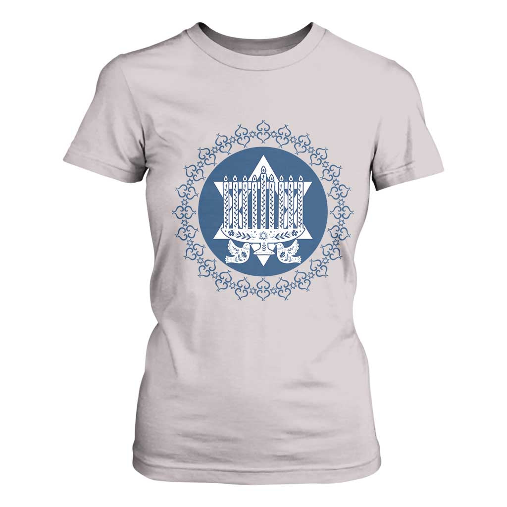 Hanukkah Vintage Menorah Peace Doves T Shirt For Women Festival Of Lights Gift TS12 Ice Gray Print Your Wear