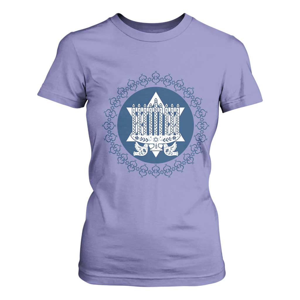 Hanukkah Vintage Menorah Peace Doves T Shirt For Women Festival Of Lights Gift TS12 Violet Print Your Wear