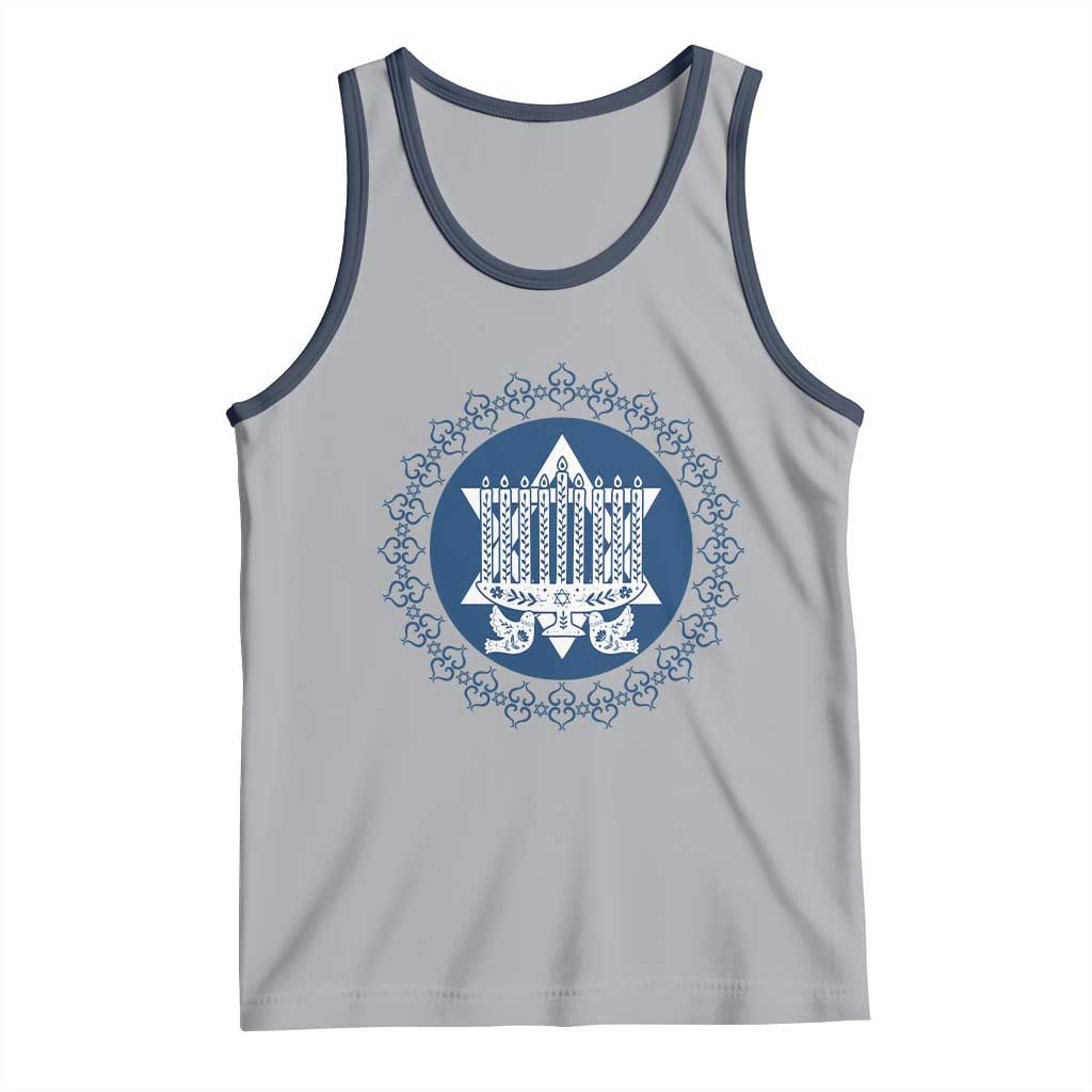 Hanukkah Vintage Menorah Peace Doves Tank Top Festival Of Lights Gift TS12 Athletic Heather Navy Print Your Wear