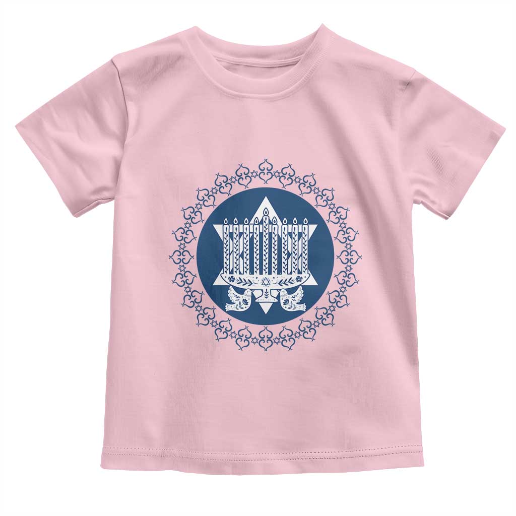 Hanukkah Vintage Menorah Peace Doves Toddler T Shirt Festival Of Lights Gift TS12 Light Pink Print Your Wear