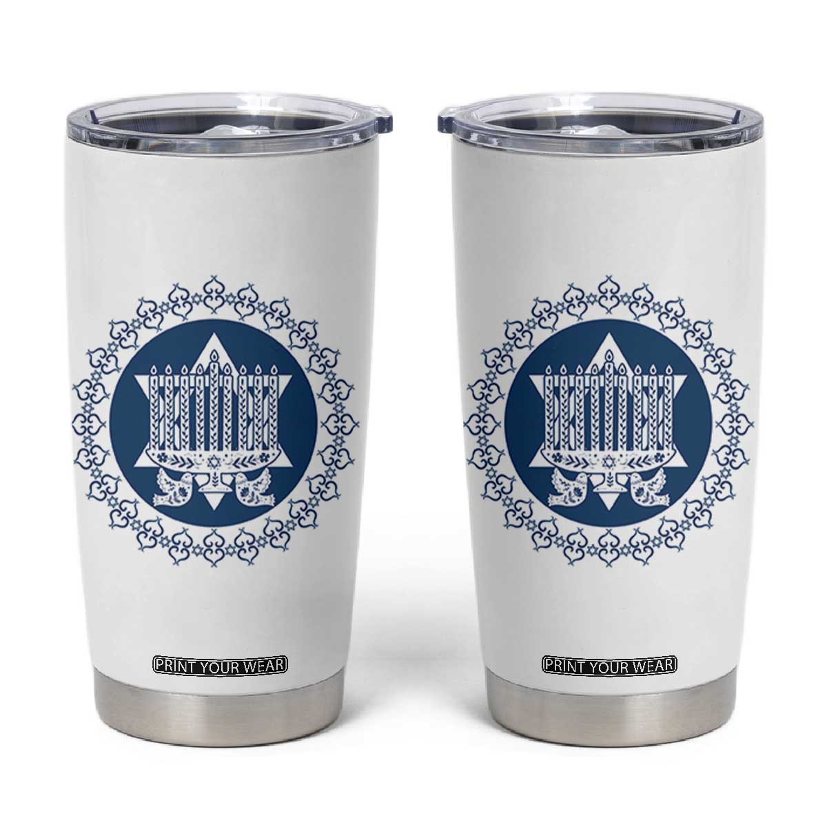Hanukkah Vintage Menorah Peace Doves Tumbler Cup Festival Of Lights Gift TS12 White Print Your Wear