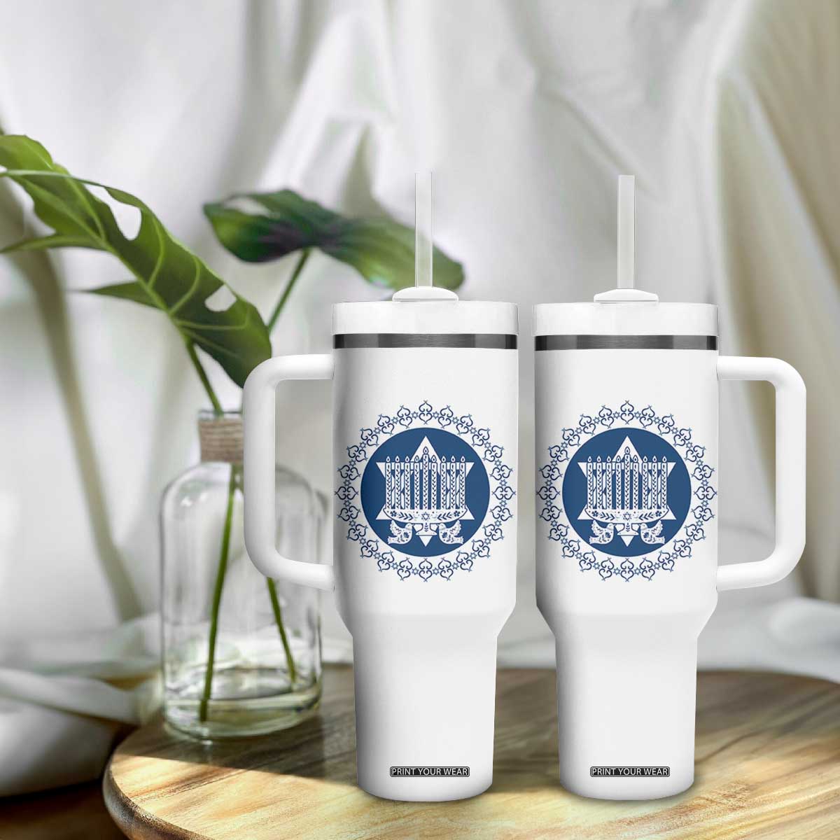 Hanukkah Vintage Menorah Peace Doves Tumbler With Handle Festival Of Lights Gift TS12 Print Your Wear