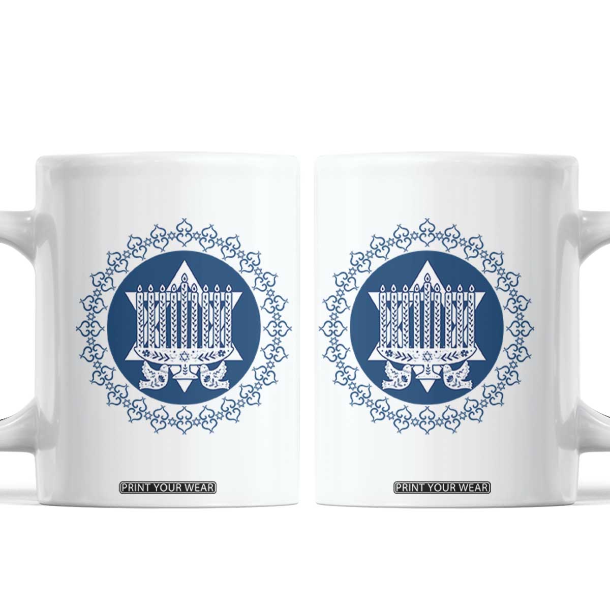 Hanukkah Vintage Menorah Peace Doves Coffee Mug Festival Of Lights Gift TS12 White Print Your Wear