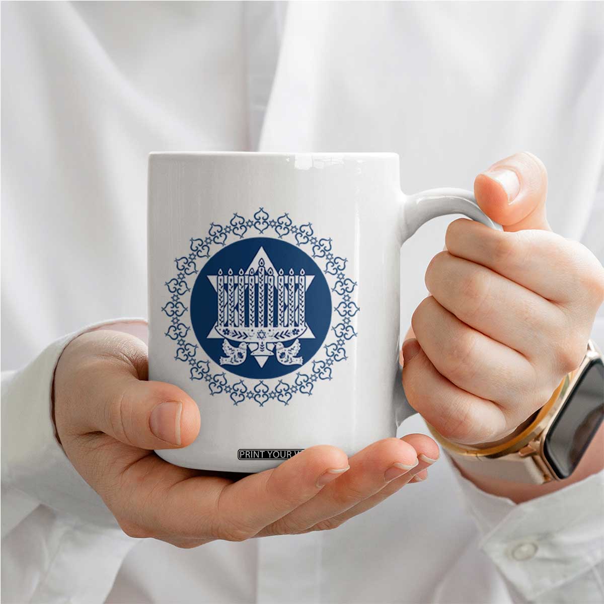 Hanukkah Vintage Menorah Peace Doves Coffee Mug Festival Of Lights Gift TS12 Print Your Wear