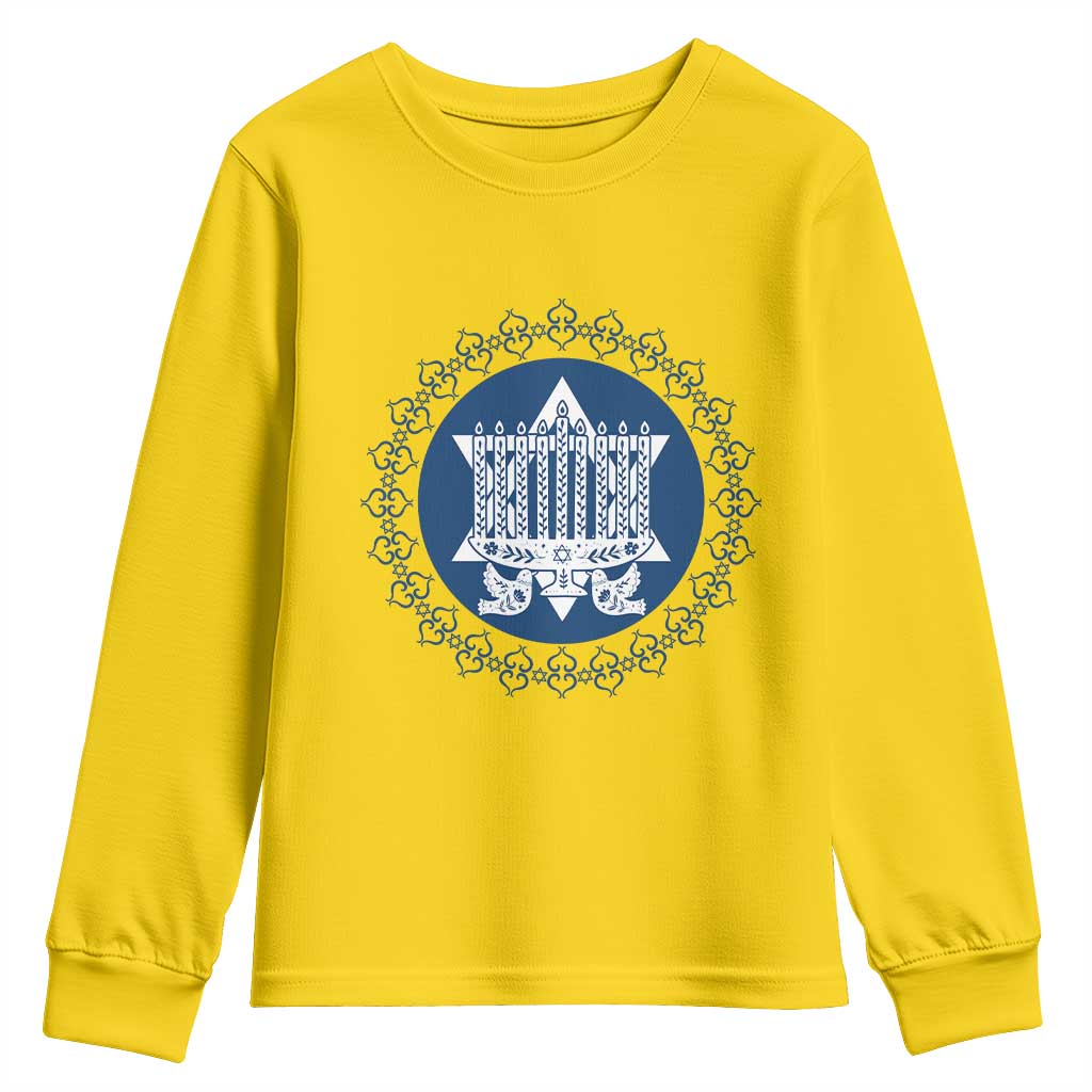 Hanukkah Vintage Menorah Peace Doves Youth Sweatshirt Festival Of Lights Gift TS12 Daisy Print Your Wear