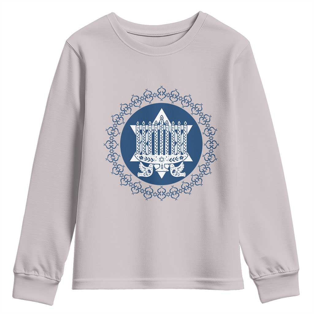 Hanukkah Vintage Menorah Peace Doves Youth Sweatshirt Festival Of Lights Gift TS12 Ice Gray Print Your Wear