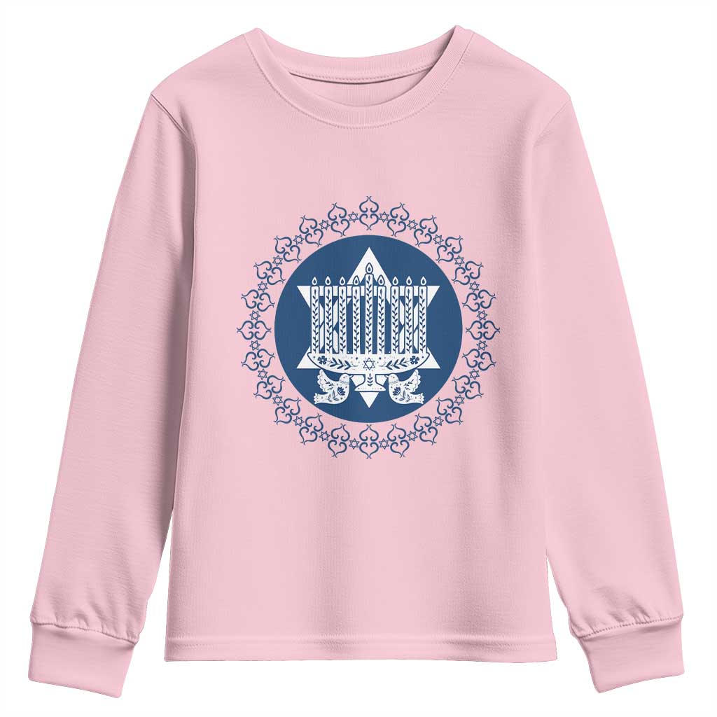 Hanukkah Vintage Menorah Peace Doves Youth Sweatshirt Festival Of Lights Gift TS12 Light Pink Print Your Wear