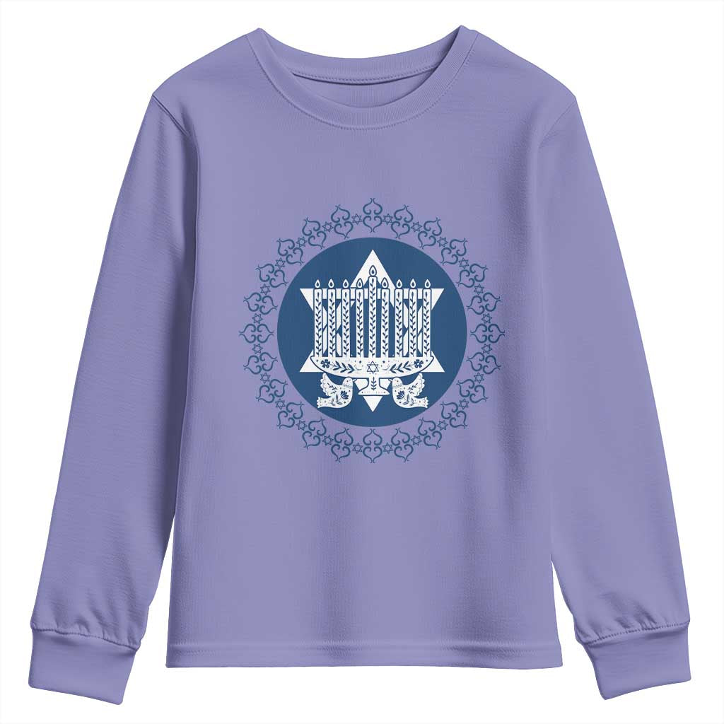 Hanukkah Vintage Menorah Peace Doves Youth Sweatshirt Festival Of Lights Gift TS12 Violet Print Your Wear