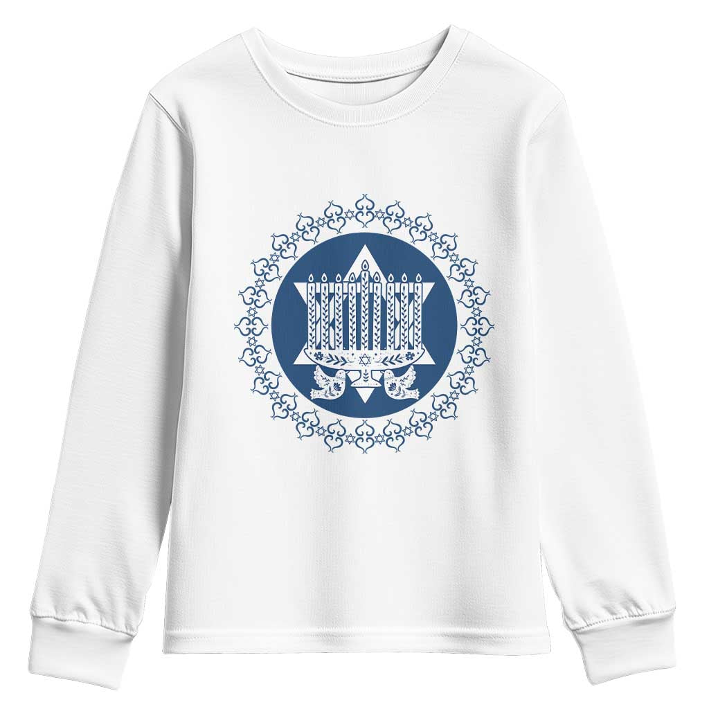 Hanukkah Vintage Menorah Peace Doves Youth Sweatshirt Festival Of Lights Gift TS12 White Print Your Wear