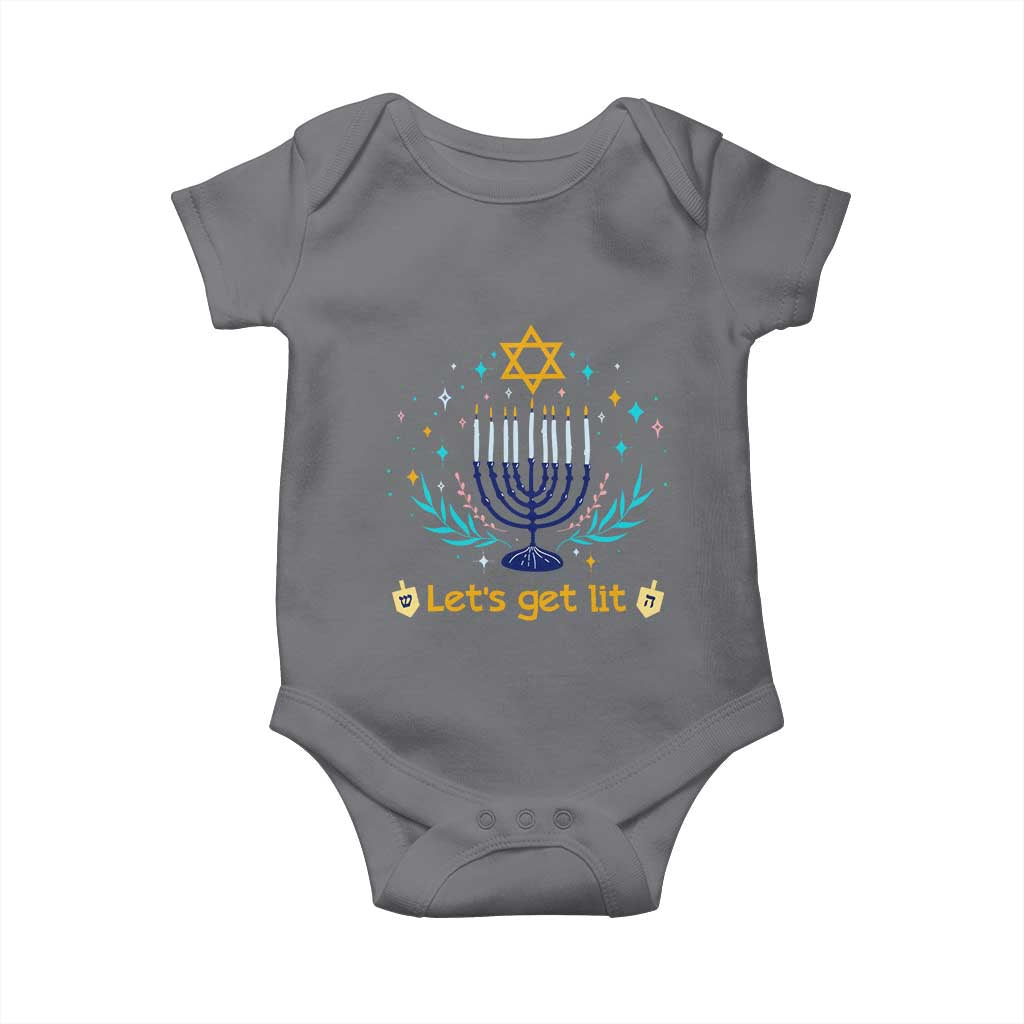 Funny Hanukkah Baby Onesie Lets Get Lit Jewish Holiday Gift TS12 Charcoal Print Your Wear