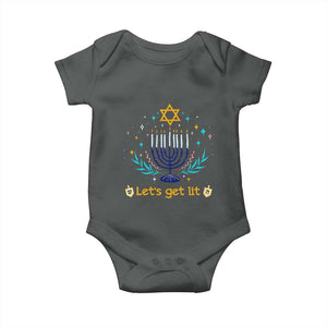 Funny Hanukkah Baby Onesie Lets Get Lit Jewish Holiday Gift TS12 Dark Heather Print Your Wear