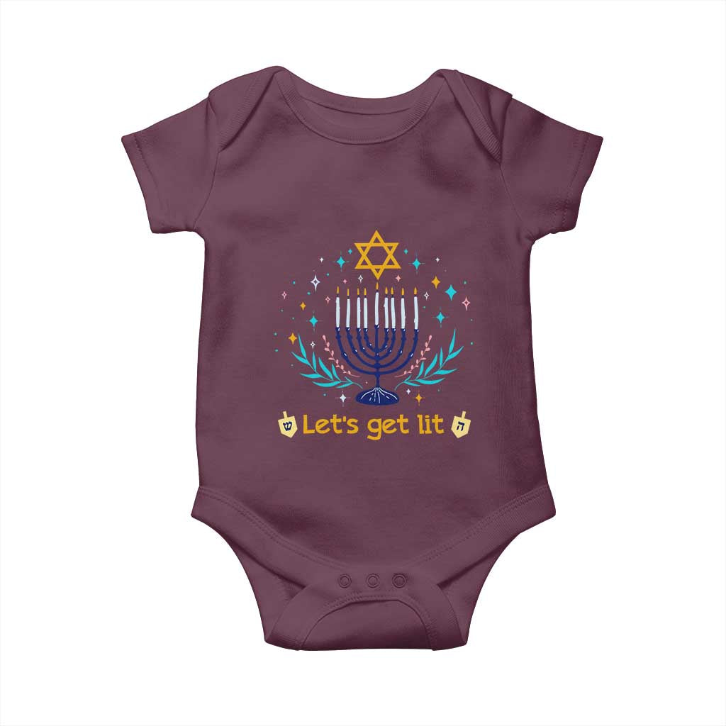 Funny Hanukkah Baby Onesie Lets Get Lit Jewish Holiday Gift TS12 Maroon Print Your Wear