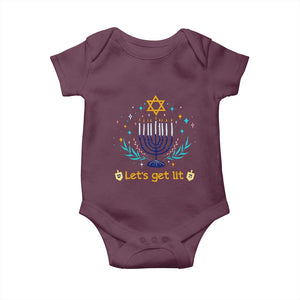 Funny Hanukkah Baby Onesie Lets Get Lit Jewish Holiday Gift TS12 Maroon Print Your Wear