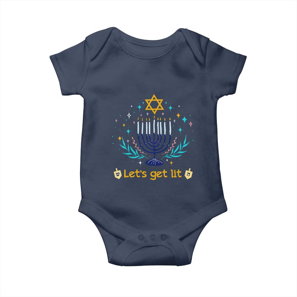 Funny Hanukkah Baby Onesie Lets Get Lit Jewish Holiday Gift TS12 Navy Print Your Wear
