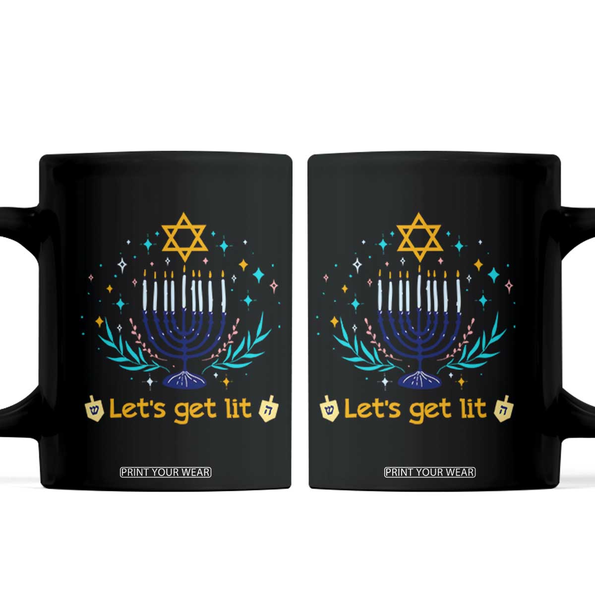 Funny Hanukkah Coffee Mug Lets Get Lit Jewish Holiday Gift TS12 Black Print Your Wear