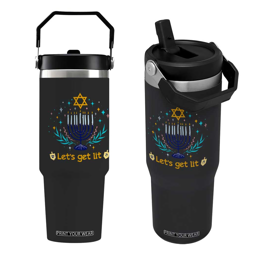 Funny Hanukkah Flip Straw Tumbler Lets Get Lit Jewish Holiday Gift TS12 One Size: 30 oz Black Print Your Wear