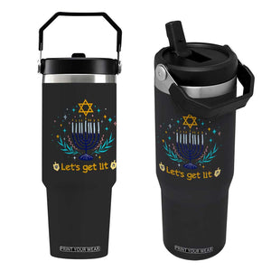 Funny Hanukkah Flip Straw Tumbler Lets Get Lit Jewish Holiday Gift TS12 One Size: 30 oz Black Print Your Wear
