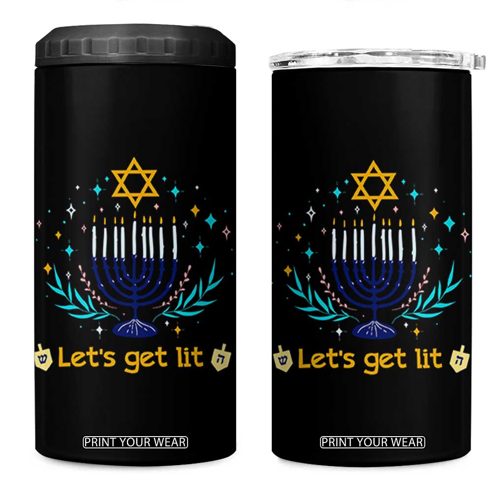 Funny Hanukkah 4 in 1 Can Cooler Tumbler Lets Get Lit Jewish Holiday Gift TS12 One Size: 16 oz Black Print Your Wear