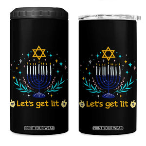 Funny Hanukkah 4 in 1 Can Cooler Tumbler Lets Get Lit Jewish Holiday Gift TS12 One Size: 16 oz Black Print Your Wear