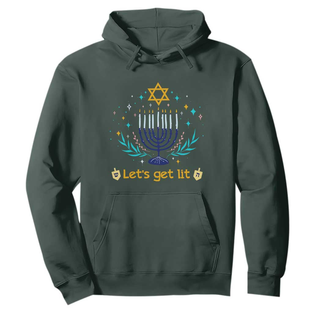 Funny Hanukkah Hoodie Lets Get Lit Jewish Holiday Gift TS12 Dark Forest Green Print Your Wear