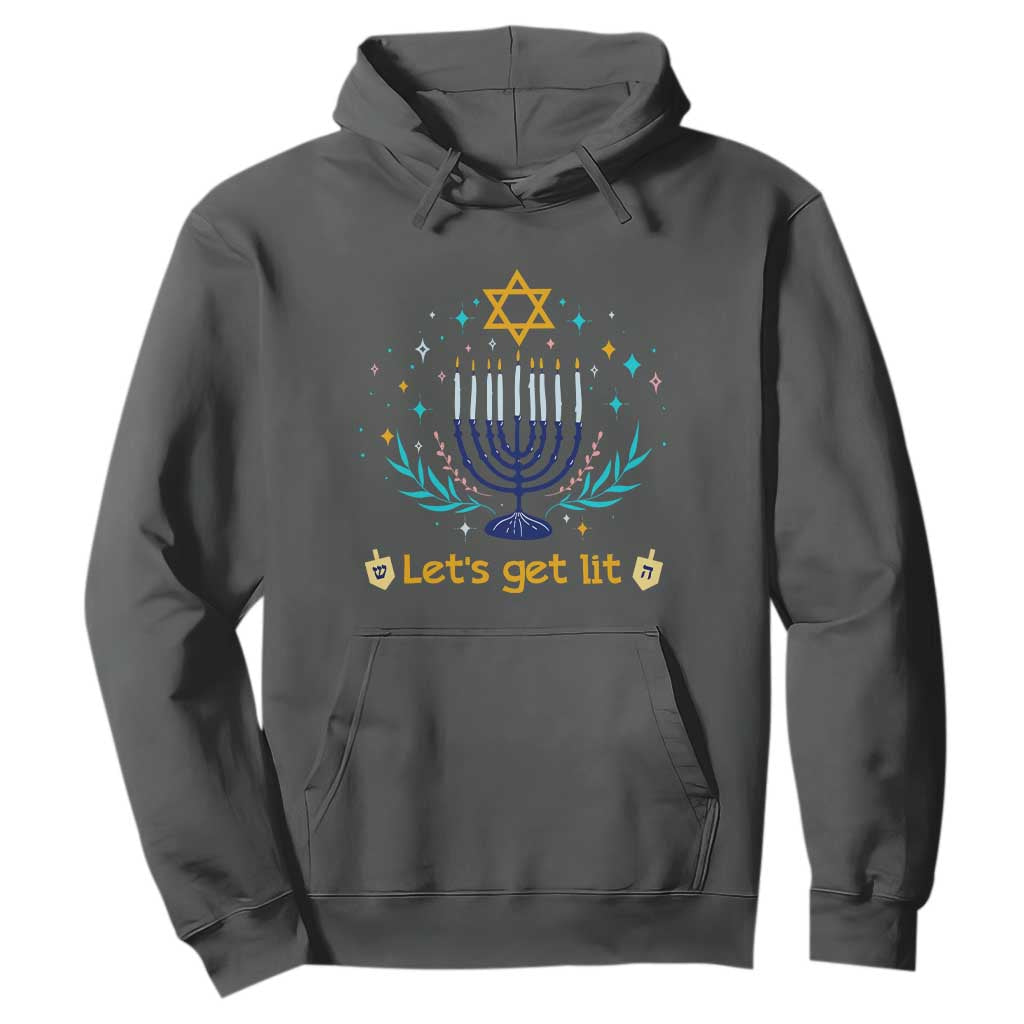 Funny Hanukkah Hoodie Lets Get Lit Jewish Holiday Gift TS12 Dark Heather Print Your Wear