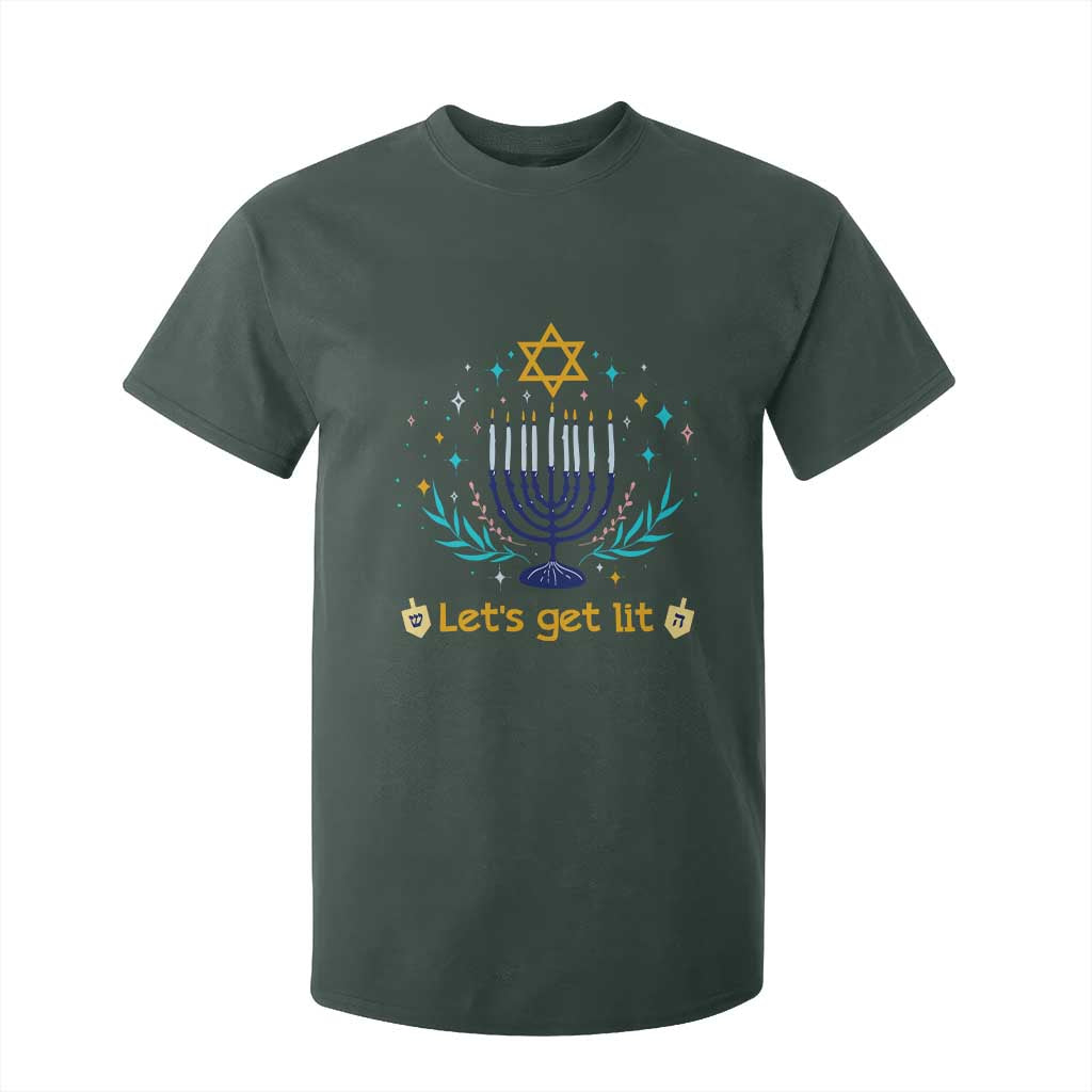 Funny Hanukkah T Shirt For Kid Lets Get Lit Jewish Holiday Gift TS12 Dark Forest Green Print Your Wear