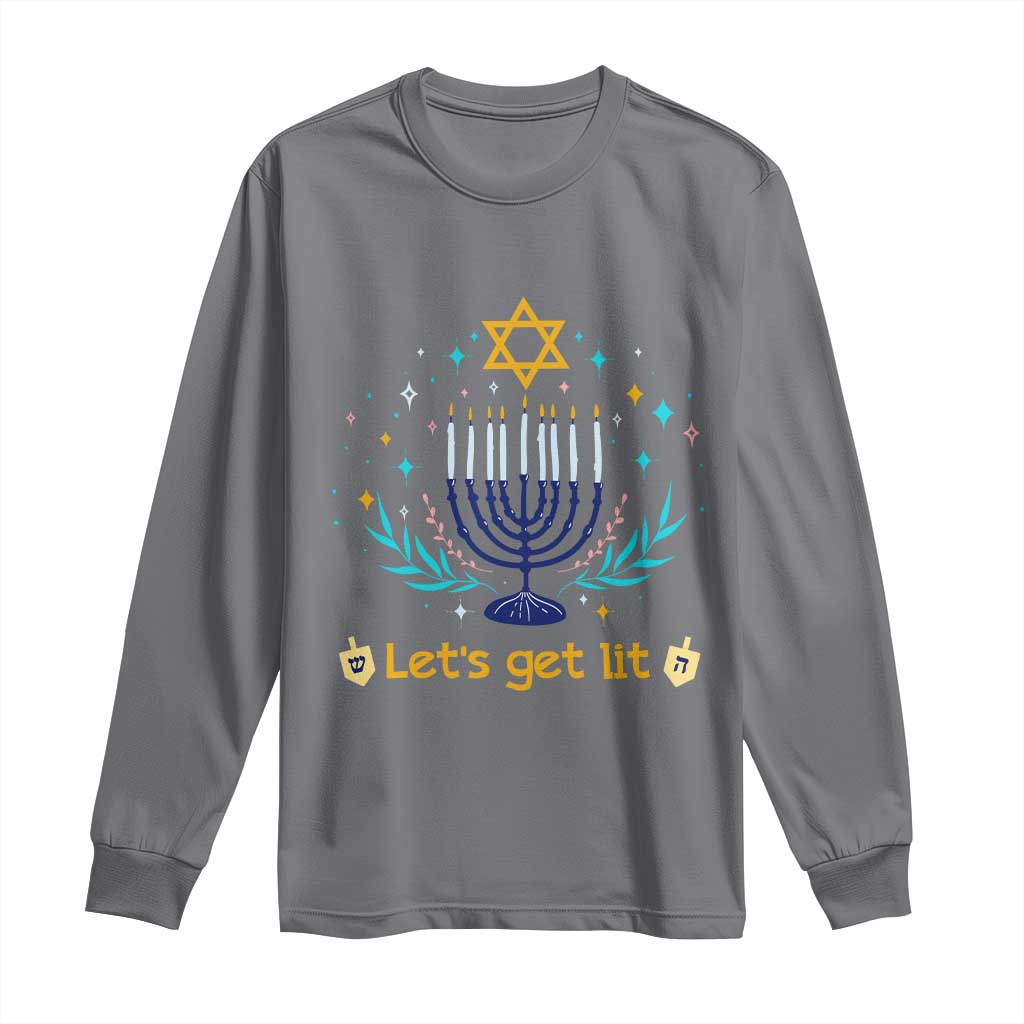 Funny Hanukkah Long Sleeve Shirt Lets Get Lit Jewish Holiday Gift TS12 Charcoal Print Your Wear