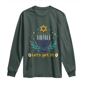 Funny Hanukkah Long Sleeve Shirt Lets Get Lit Jewish Holiday Gift TS12 Dark Forest Green Print Your Wear