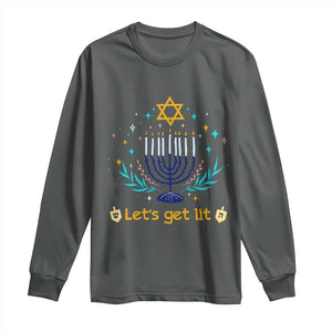 Funny Hanukkah Long Sleeve Shirt Lets Get Lit Jewish Holiday Gift TS12 Dark Heather Print Your Wear