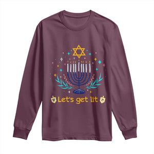 Funny Hanukkah Long Sleeve Shirt Lets Get Lit Jewish Holiday Gift TS12 Maroon Print Your Wear