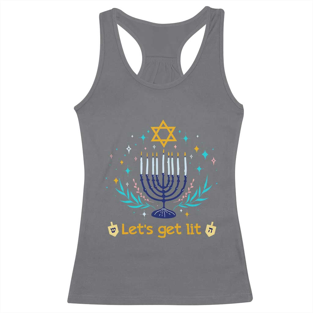 Funny Hanukkah Racerback Tank Top Lets Get Lit Jewish Holiday Gift TS12 Charcoal Print Your Wear
