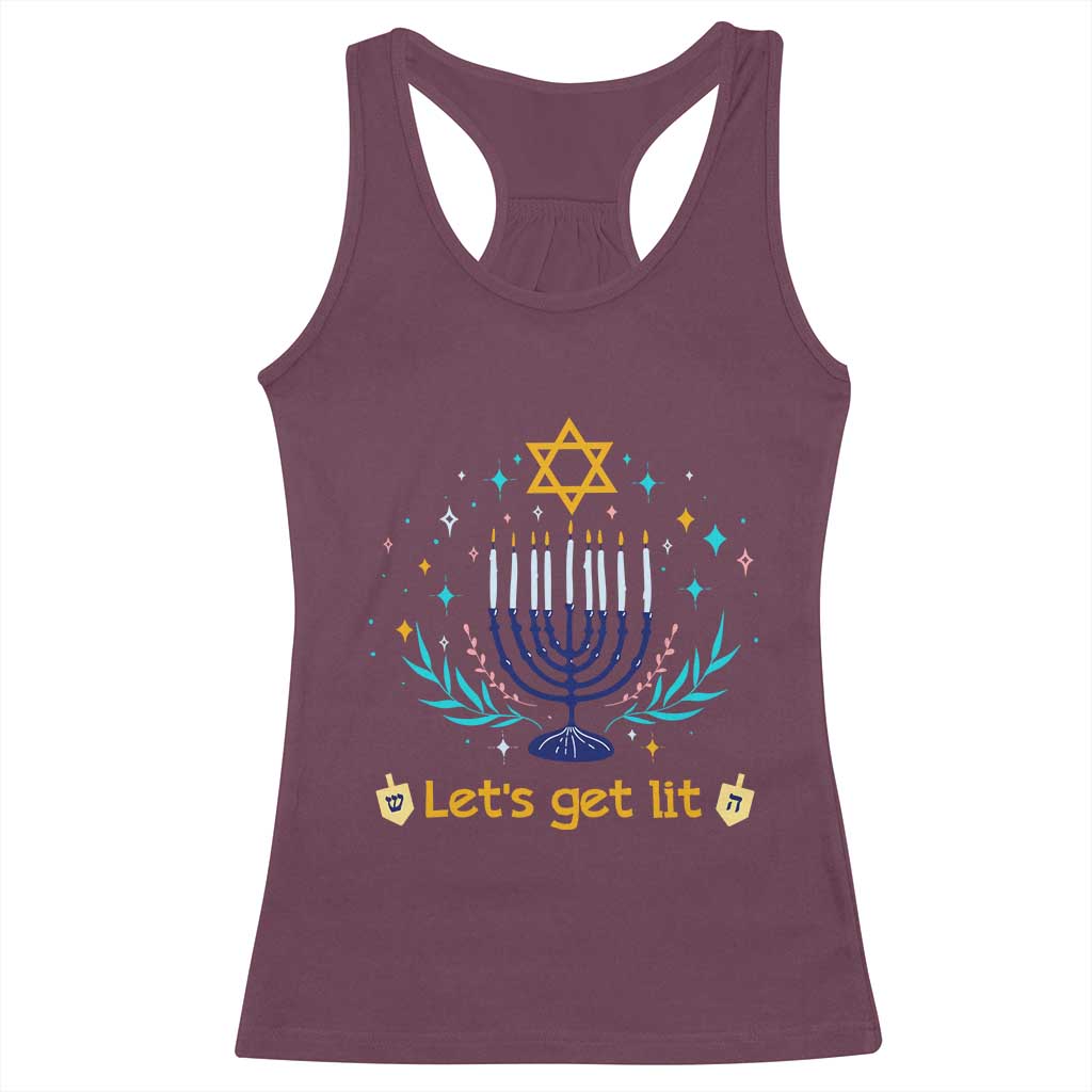 Funny Hanukkah Racerback Tank Top Lets Get Lit Jewish Holiday Gift TS12 Maroon Print Your Wear